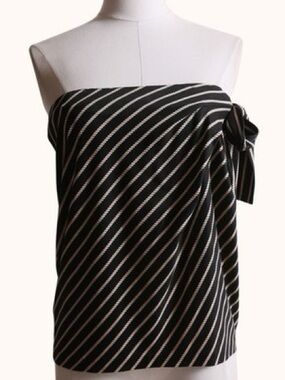 DVF Vintage Black and Beige Striped Strapless Tie Tube Top